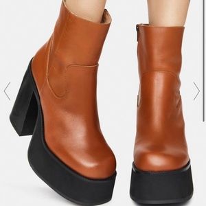 STEVE MADDEN Siene Platform Bootie In Cognac Leather Size 39 EU 9 US